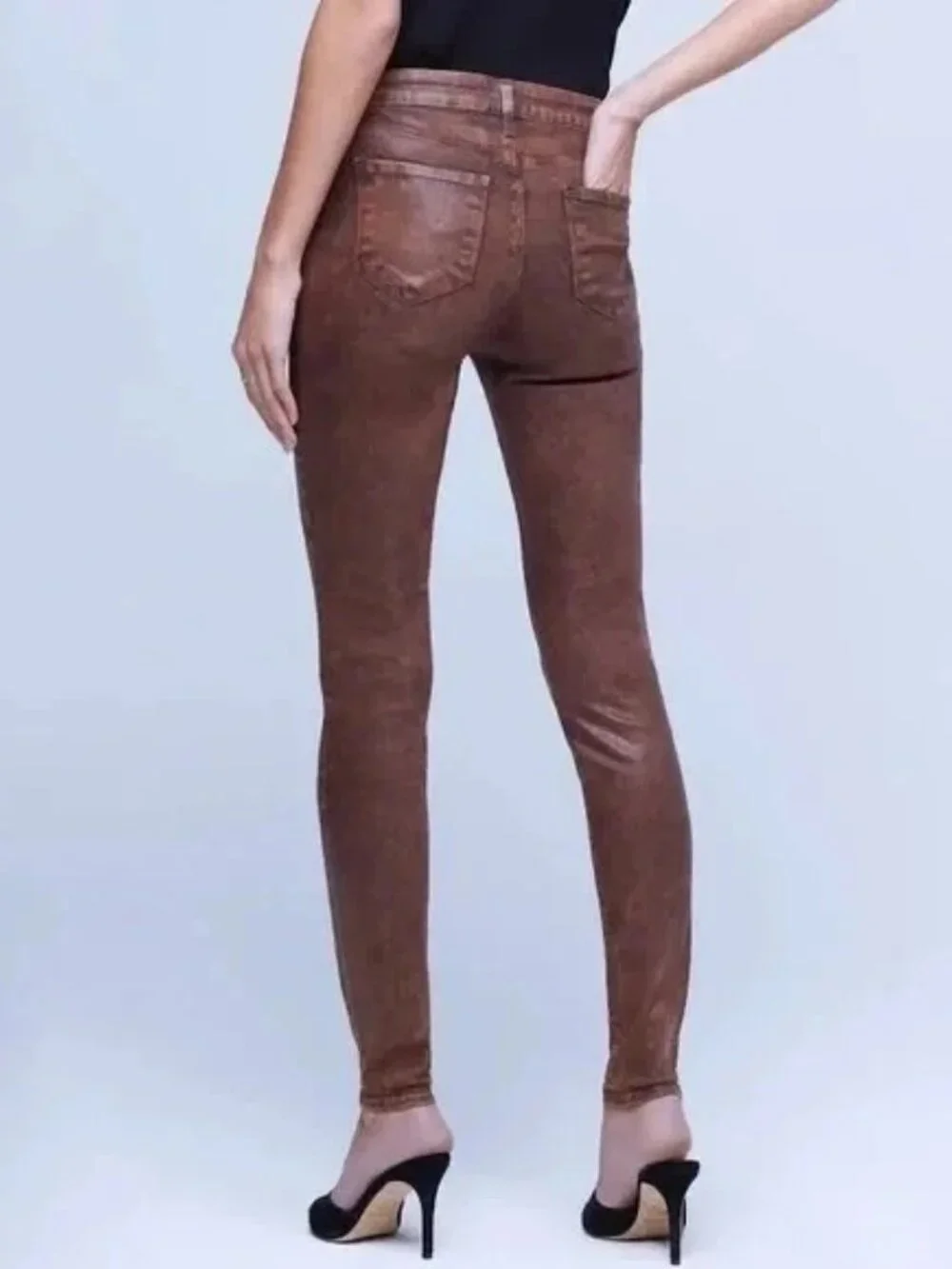 New L'AGENCE MARGOT High Rise Skinny Stretch Crop Jeans Cocoa Mineral Coated 25 - Picture 2 of 11
